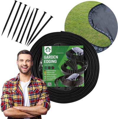 Zwarte tuinrand 55 mm + pennen I Borderrand kunstof zwart I Perkrand flexibel I Perkafzetting I Tuinafboording zonder graven 10 m + 30 Grondpennen