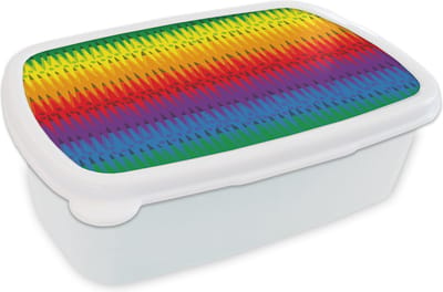 Broodtrommel Wit - Lunchbox - Brooddoos - Patronen - Regenboog - Abstract - 18x12x6 cm - Volwassenen