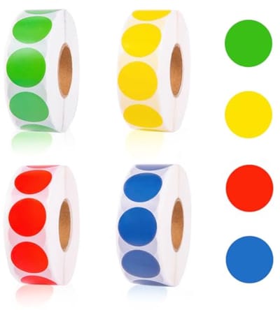 Kleurige zelfklevende stippen 13mm - 4000 stuks in 4 rollen - duurzaam papier - ideaal voor kantoor en knutselen - ShopVlot