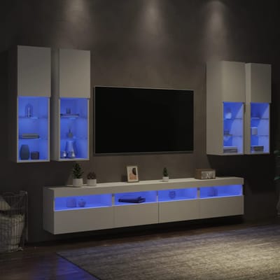 Vidaxl 7-Cz. Ensemble de meubles TV muraux avec éclairage LED, Blanc
