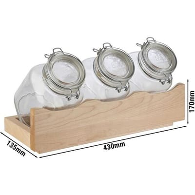 GGM Gastro Buffetständer - GOOD MORNING - 4-teiliges Set - Holzständer inkl. 3 Gläser