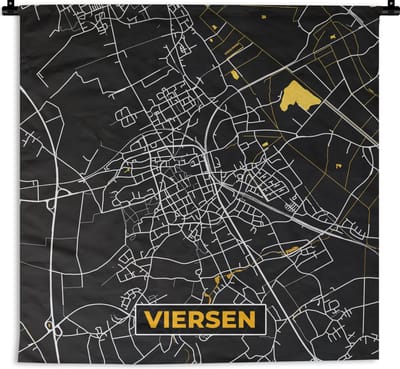 Wandkleed - Wanddoek - Viersen - Goud - Stadskaart - Plattegrond - Kaart - Duitsland - 180x180 cm - Wandtapijt