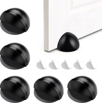Set van 5 deurstoppers — Deurblok / Stootkussen / Stop / Wig — Geschikt voor alle harde vloeroppervlakken — Beschermt effectief deuren, ramen en muren — Boorvrije halfronde deurstopper — 4,5 x 4,5 x 2,6 cm — Zwart