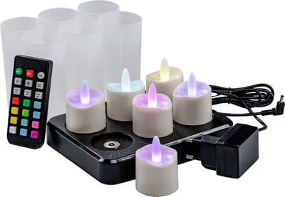 DORSETTO RGB LED-Waxine/theelichtjes waterdicht 68 uur oplaadbaar (6 stuks) met afstandsbediening