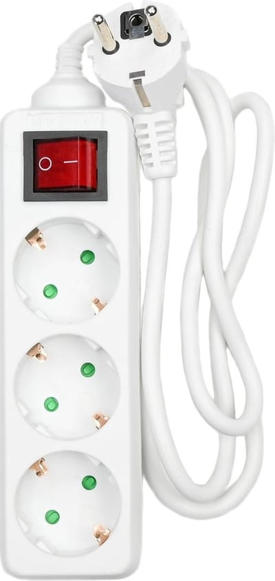 Benson 3-voudige stekkerdoos - randaarde - schakelaar - 1 meter - wit