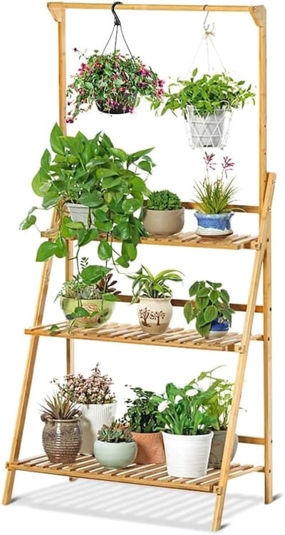 Bloementrap van hout voor kamerplanten - plantenrek - balkon - opvouwbaar rek voor buiten - bloemenstandaard - Hout - 68,5 x 40 x 144 cm - Modern - decoratief plantenrek