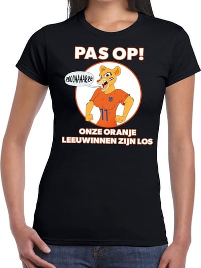 Nederland supporter t-shirt dameselftal Leeuwinnen zijn los zwart dames - landen kleding S