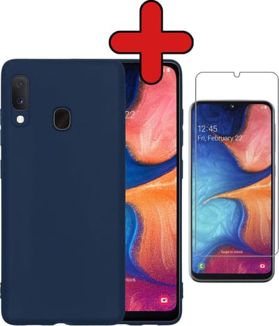 Hoesje - Met Screenprotector - Geschikt voor Samsung Galaxy A20e - Sterk & Shockproof - Telefoon Hoes - Back Cover - Siliconen Case - Telefoonhoes - Donkerblauw