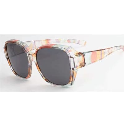 Overzet zonnebril dames - Overzetzonnebrillen - Polarized - UV400 - Pastel Blauw Multicolor - Groot montuur