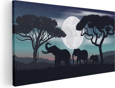 Artaza Canvas Schilderij Olifant - 40x20 cm - Klein - Wanddecoratie Afrika - Muurdecoratie Dieren - Schilderijen Op Canvas Volle Maan