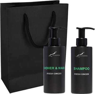 Douchepakket Fresh Ginger - Shower & Wash + Shampoo - 300 ml per fles - set van 2 stuks - met luxe gift tas - cadeau - giftset voor hem en haar