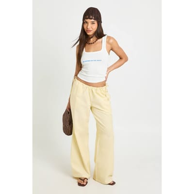boohoo Dames Linnen-look Broek Met Lage Taille En Strikdetail Aan De Zijkant | Citroen | Maat: 38