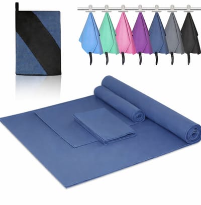 Famanu – Microvezel Handdoek - Reishanddoek Set van 3 (180x90cm - 80x40cm - 50x30cm) - Sneldrogend voor Kamperen - Zwembad - Strand - Sport en Gym - Marineblauw