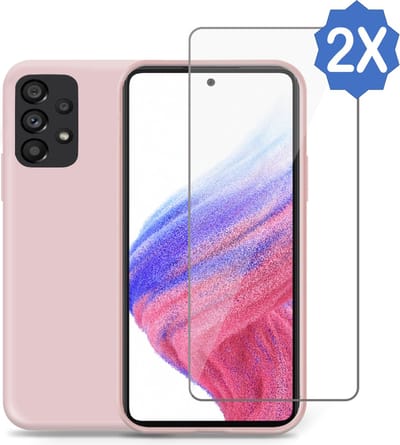 Geschikt voor Samsung A53 5G Hoesje + 2x Screenprotector – Gehard Glas Cover - Suède Case Rose