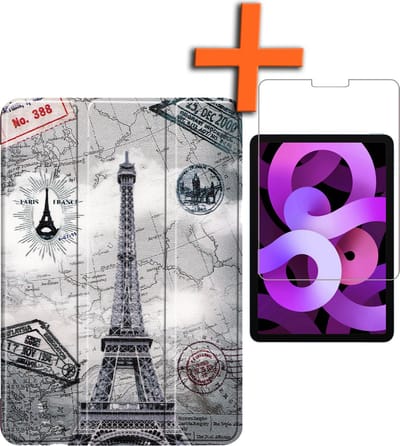 Hoesje - Geschikt voor Apple iPad Air 5 (2022) - 10.9 inch - 5e Generatie - M1 - Met Screenprotector - Trifold Bookcase - Hard Cover - Hardcover Book Case - Tablet Hoes - Eiffeltoren