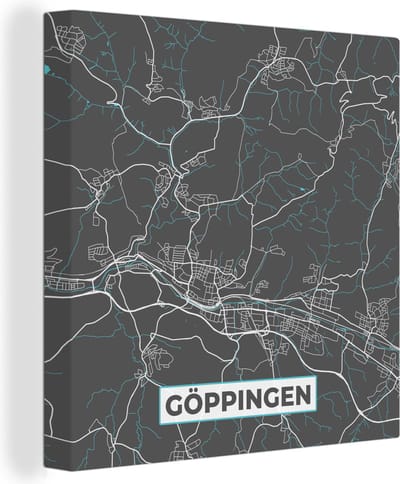 Canvas Schilderij Stadskaart – Plattegrond – Duitsland – Blauw – Göppingen – Kaart - 20x20 cm - Wanddecoratie