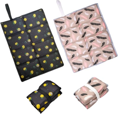 Set van 2 Opvouwbare Waterafstotende Zitkussens met Leuke Prints – Compacte, Draagbare Buitenkussens met Opbergband