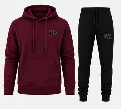 Stijlvolle Hoodie en Joggingbroek Set met print PA Logo - Comfortabele Katoenen Loungewear voor Heren - Bordeauxrood - XS