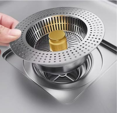 Gootsteenstekker - Afvoerstop Keuken - Afvoer Dichtmaken - Roestvrij Staal - 76-81 mm - Zilver Geel