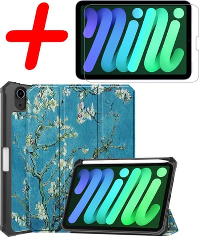 Hoesje Geschikt voor Apple iPad Mini 6 (2021) - 8.3 inch - 6e Generatie - Met Screenprotector - Trifold Bookcase - Hard Cover Case - Met Uitsparing Geschikt voor Apple Pencil - Hardcover Book - Tablet Hoes - Bloesem
