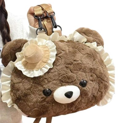Cartoon Grote Gezicht Beer Pluche Rugzak Kawaii Lolita Tas Ontwerp Schoudertas voor Vrouw High Street Mode Rugzak Meisjes Cadeau beige