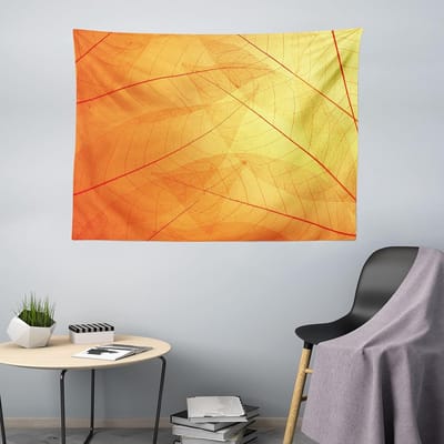 ABAKUHAUS Bladertapijt, Herfstnatuur Droge bladeren, Woonkamer Slaapkamer Wanddoek Zijdezacht Satijn Wandtapijt, 200 x 150 cm, oranje geel