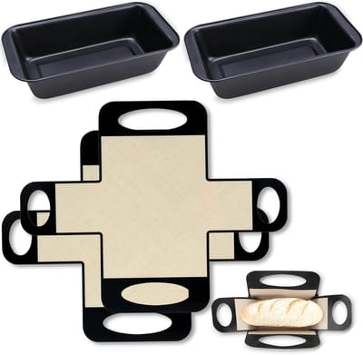 Broodvormenset van 9 x 5 inch met siliconen broodband – 2 broodvormen + 2 antiaanbakbroodvoeringen voor zelfgebakken brood, zuurdesembrood, bananenbrood, sandwichbroden – Rechthoekige bakplaat voor de thuisbakker | Cyslmuk®