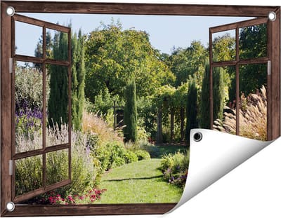 Gards Tuinposter Doorkijk Tuin - 60x40 cm - Tuindoek - Tuindecoratie - Wanddecoratie buiten - Tuinschilderij
