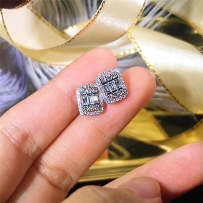 Véritable Argent Sterling 925 Boucle d'Oreille Carrée Diamant Puce Pour Femmes Bijoux Argent 925 Aros Mujer Oreille Orecchini Boucle d'Oreille de Fiançailles blanc