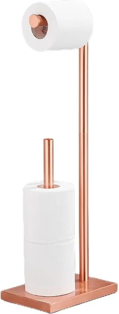 Toiletbutler met wc rolhouder en reserverol houder compleet rosé goud staand