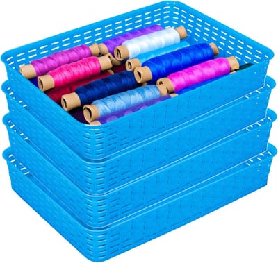 Hega Hogar Opbergmandje/ladeverdeler - 4x - blauw - 4.5 liter - kunststof - 26 x 35 x 6 cm - kastmandjes - manden
