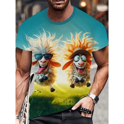 Schaap Ezel Koe Varken 3D Print T-shirt Voor Mannen Grappige Dieren Grafische T-shirts Mode Casual Vrouwen Oversized Ronde Hals Tops Tees 6XL blue