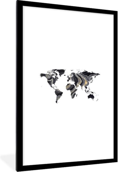 Poster in lijst - Fotolijst 80x120 cm - Posters - Wereldkaart - Verf - Goud - Posterlijst zwart - Decoratie - Wanddecoratie woonkamer - Muurdecoratie slaapkamer