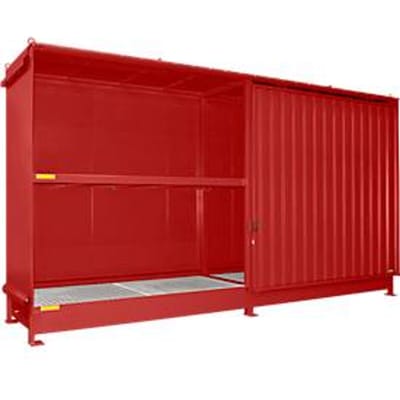 Stellingcontainer Bauer type CEN 59-2 IBC, 2 etages, schuifdeur, 2000 l, tot 8 IBC's, B 6245 x D 1550 x H 3465 mm, vuurrood RAL 3000