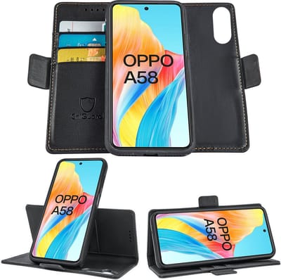 Geschikt voor Oppo A58 - Book Case Hoesje - Uitneembaar Hoesje - Magnetische Sluiting - Portemonnee Rustic Zwart