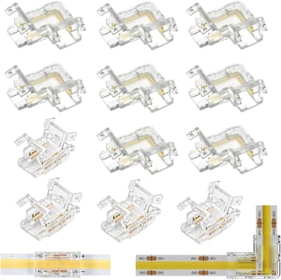 L-vormige COB LED Strip Connectoren, 8 Stuks, Transparante Verbindingen voor Split-vrije Soldeerverbindingen, 10 mm Breed, Ideaal voor Verlichting en DIY Projecten