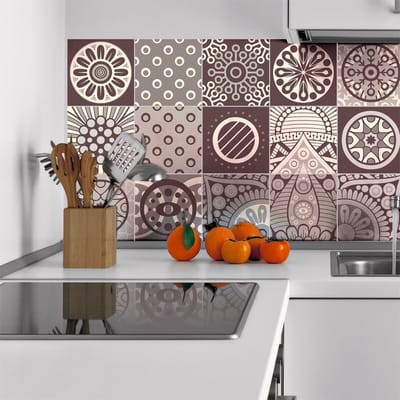 Zelfklevende muurstickers in tegelmotief voor keuken en badkamer - 15 Mendoza cementtegelstickers - 15 stickers 10x10cm