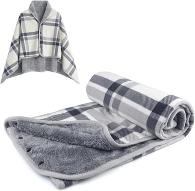 Comfortabele Fleece Poncho Deken met Ruitpatroon - Ideaal voor Bed, Bank en Kantoorgebruik