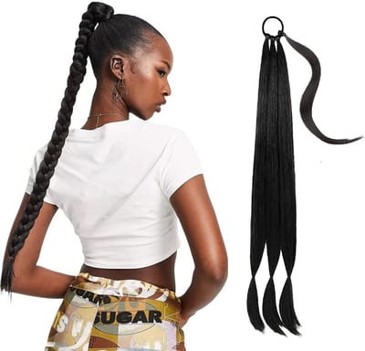 Dailygoods- Vlecht Extensions - Paardenstaart Haarverlenging 76 cm - Hittebestendige Vezels - Zwart - Haarstukje voor Vrouwen - Natuurlijke Uiterstraling