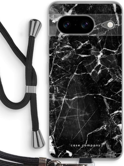 Case Company® - Hoesje met koord geschikt voor Google Pixel 8 hoesje met Koord - Zwart Marmer - Telefoonhoesje met Zwart Koord - Bescherming aan alle Kanten en Over de Schermrand