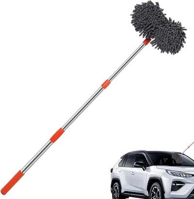Autowasborstel Lange Steel - Microvezel Mop - Voertuigen Reinigen - 360 Graden Draaibaar - 80-135cm - Meerkleurig