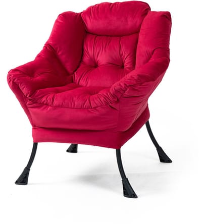 Relaxstoel - Luie Stoel met Zijvak - Ergonomisch - Metaal en Fluweel - Woonkamer en Slaapkamer - Baksteenrood