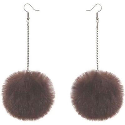 Nieuwe grote pompom oorbellen mode zachte konijnenbont bal pompom hanger lange bungelende oorbellen voor vrouwen meisjes feestcadeaus gray