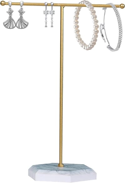 Sieraden Organizer met T-Bar, Metalen Display voor Kettingen, Oorbellen en Armbanden met Marmerpatroon