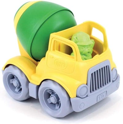 Betonmixer Speelgoed - Bouwvoertuig Kinderen - Binnen en buiten spelen - Gemaakt van gerecycled kunststof - Klein formaat - Groen geel