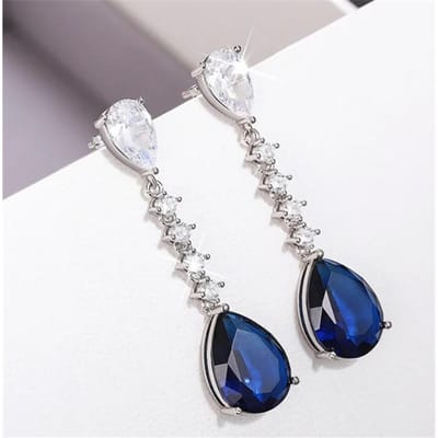 Sterling Blauwe Zirconia Lange Hangende Oorbellen voor Vrouwen Bruiloft Verjaardag Feest Elegante Vrouwelijke Sieraden gray