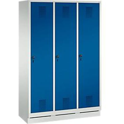 Kapstok Evolo S 3000, staal, met fitting, 3 compartimenten met allebei B 400 mm, Draaigrendel, lichtgrijs RAL 7035/gentiaanblauw RAL 5010