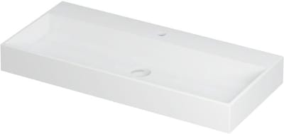 INK United Wastafel Porselein met 1 Kraangat incl. Porseleinen Click Plug en Verborgen Overloop Systeem - 1000x450x110 mm - Mat Wit
