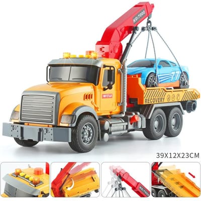 Dépanneuses jouets avec crochet, lumière et son pour garçons, camion à friction avec remorque, véhicule jouet pour enfants red