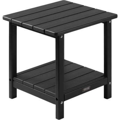 VEVOR Kunststof bijzettafel, 45 x 38 x 44 cm, HDPE tuintafel, balkontafel met 2 planken, nachtkastje, salontafel, decoratieve tafel, geschikt voor terras, zwembad, strand, veranda, tuin, zwart